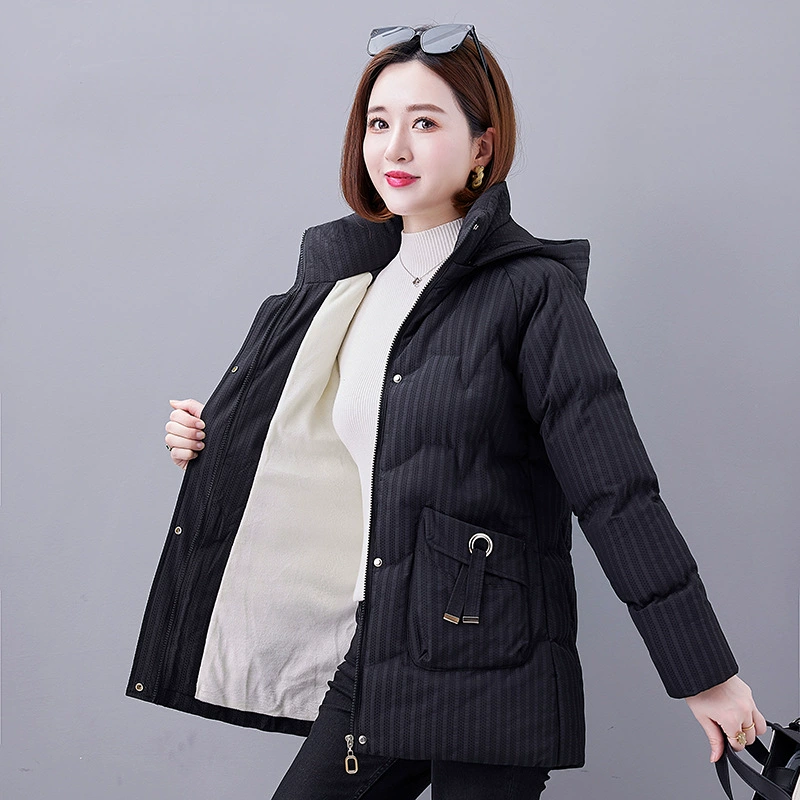 Long removable demi-season keep warm hoody with down for mother, mid-length, for middle age
