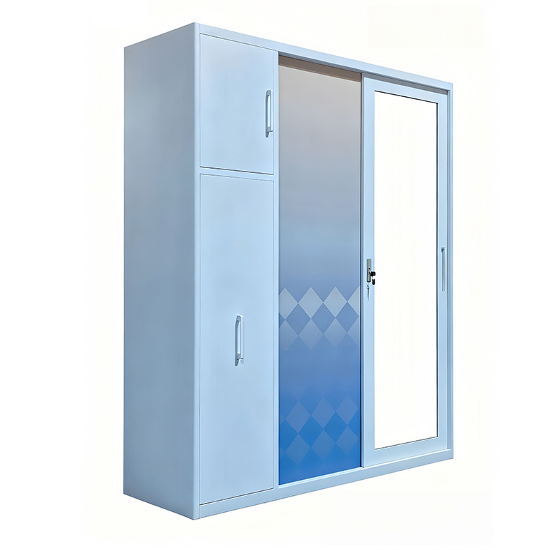 Tres puertas transfronterizas de armario de impresión de acero puerta corredera con espejo de maquillaje dormitorio balcón armario de gran capacidad vestuario