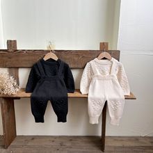韩版婴幼儿衣服秋冬装新款针织卫衣开衫背带裤套装百搭男女宝宝毛