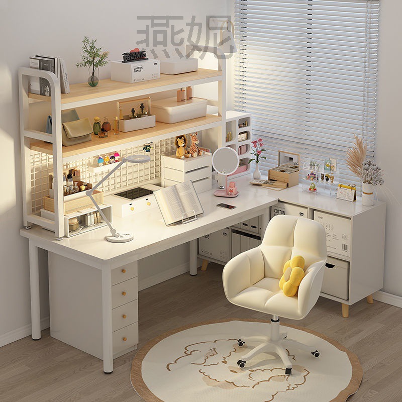 电脑桌台式家用书桌书架一体床头卧室女生学习办公写字桌子工作桌