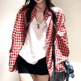 韩系防晒格子衬衫外套减龄潮流女夏季新款气质辣妹上衣潮
