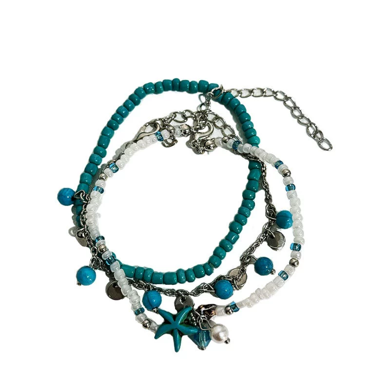 Летняя бирюзовая anklet браслет, пляжный набор, стиль бохо