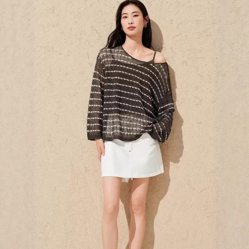 Domestic Niaojia 2026 Summer New Style Loose Striped Long-Sleeved Blouse Knitted Vest Two-Piece Set for Women A1Eeg2306 Domestic Niaojia 2026 Summer New Style Loose Striped Long-Sleeved Blouse Knitted Vest Two-Piece Set for Women A1Eeg2306