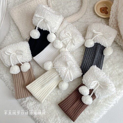 Lambskin girl children's new red socks autumn and winter Lolita plain A-class cotton bow knee-high socks wholesale