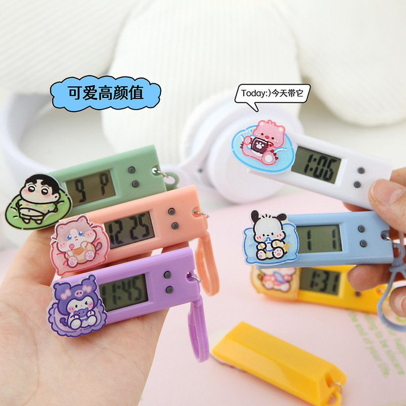新しい漫画かわいいミニ電子壁時計ポータブル学生電子時計仕事研究試験スケジュールミュート|undefined