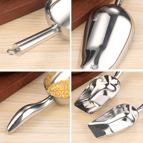 304 stainless steel thickened ice shovel food shovel flour soybean shovel sugar shovel rice shop miscellaneous grains multi-purpose shovel crank with ring