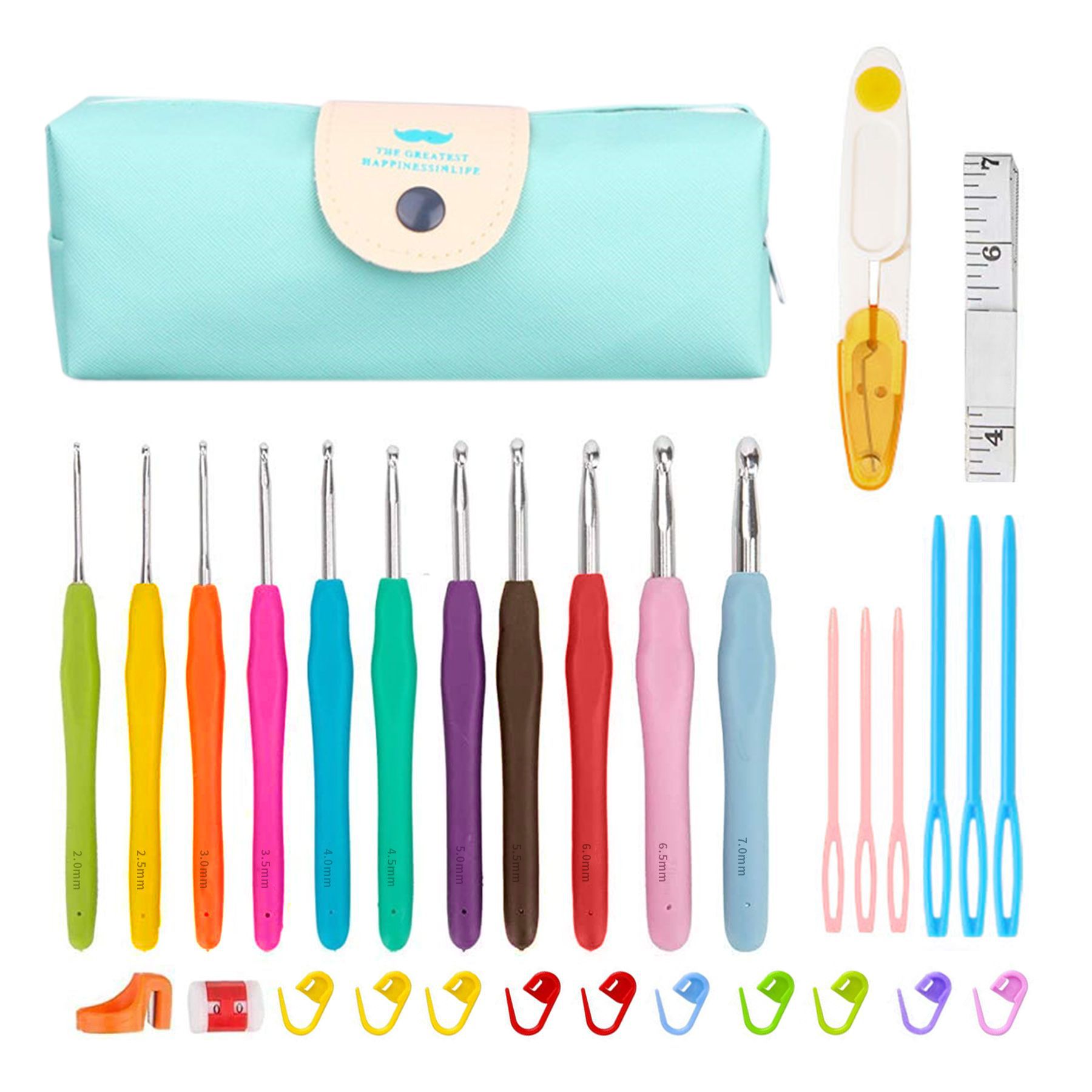 Amazon crochet traje color TPR suave mango de aluminio crochet combinación DIY lana tejer crochet barba bolsa traje