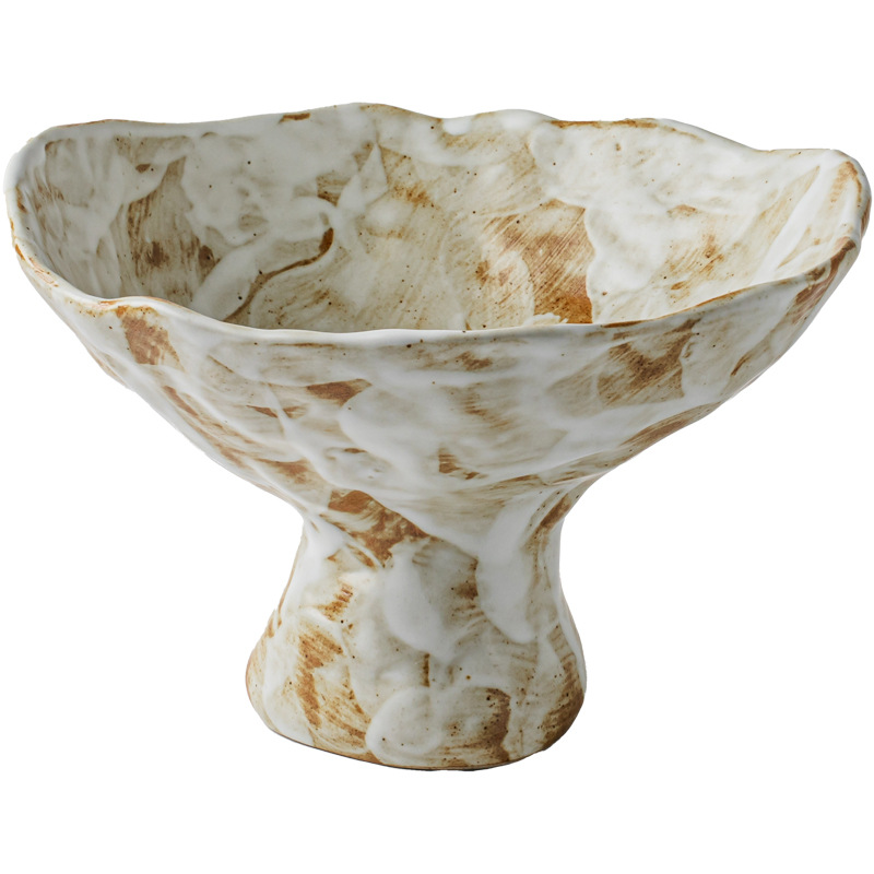 Plato de pie alto de forma especial Wabi-Jifeng Plato de frutas de cerámica gruesa