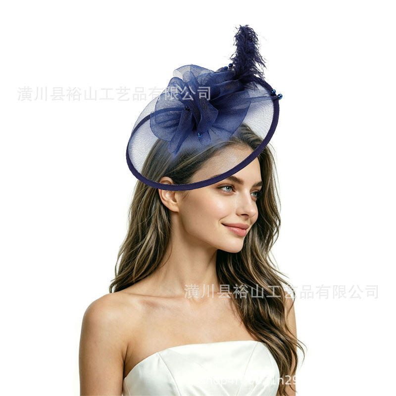 European and American bridal mesh headpiece, vintage feather headpiece, party, banquet, ball hair accessory, exaggerated fascinator for the Horse Racing Festival