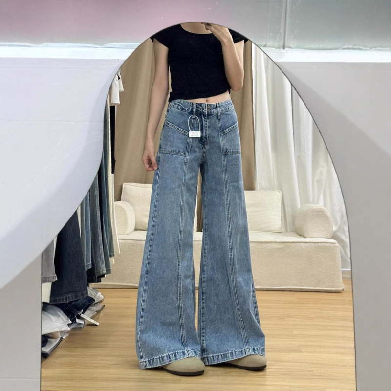 Autumn Blue High Waist Sizeback Jeans Women's New American Style Retro Spice Girls Loose Slimming Horn Horseshoe Pants