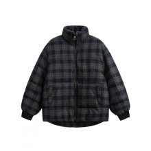 2024新款美式潮牌撞色格子毛呢立领棉服男冬季oversize面包服外套