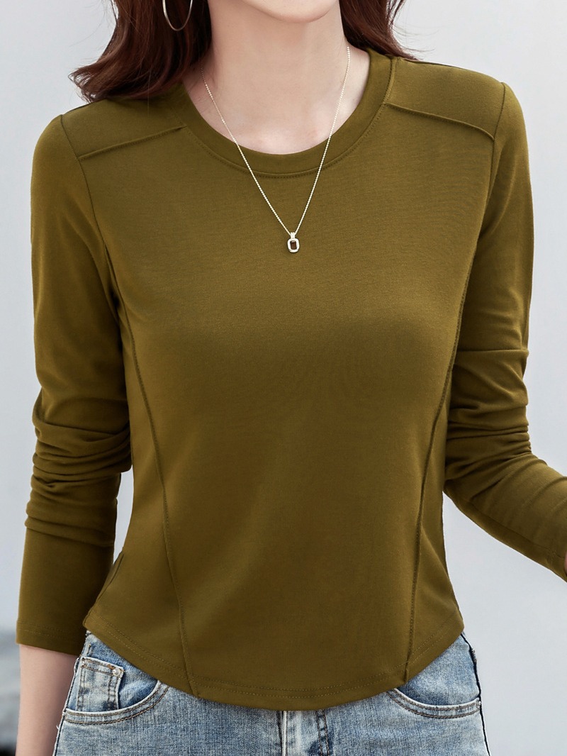 Autumn solid long-sleeve with a round collar