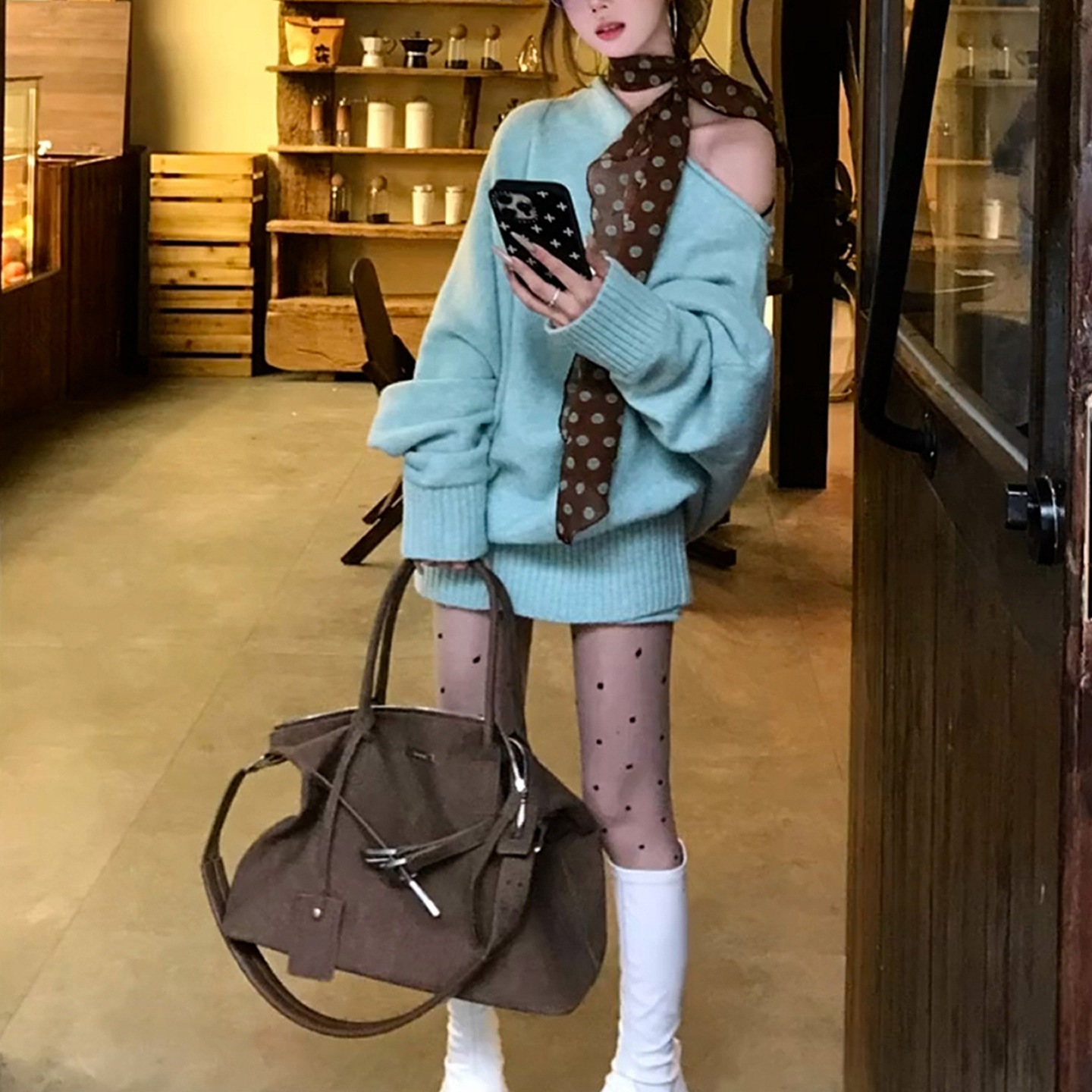 韩系早秋感巨好看两件套女2025新款慵懒风毛衣短裤穿搭一整套