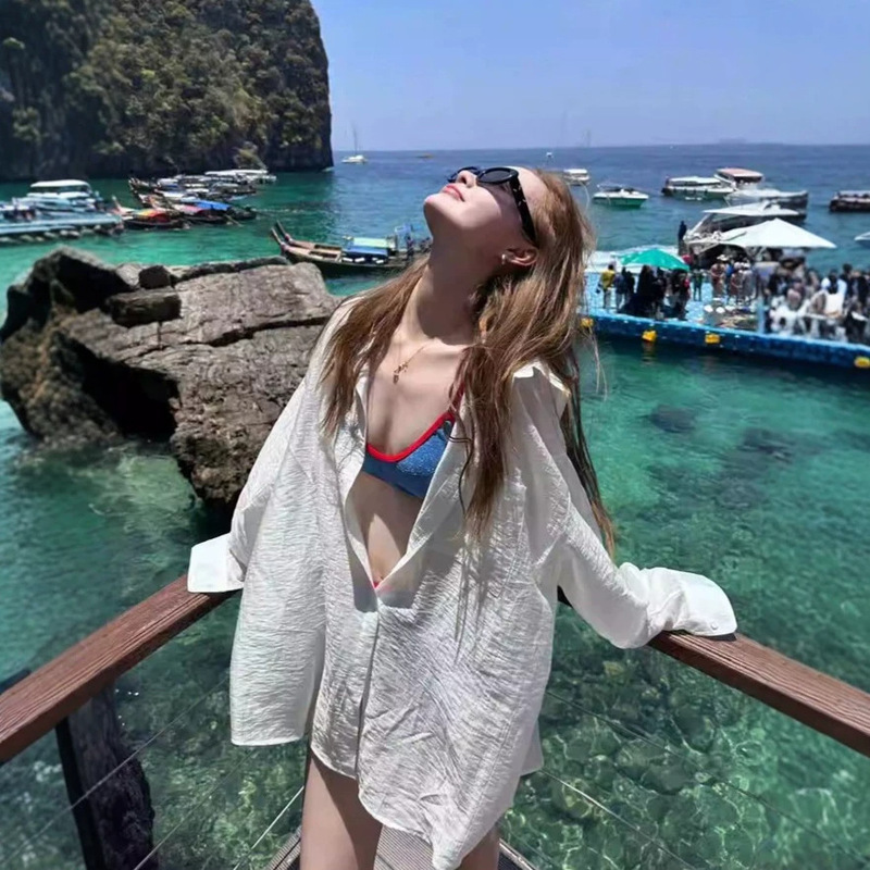 Loose and Casual White Thin Shirt Jacket for Women, New Summer Style, Loose-Fitting Sun Protection Outerwear for Women