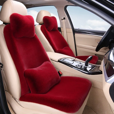 Plush Three-Piece Set, Seat Cushion, Backrest, Seat cushion, seat cover - burgundy-1-single-seat-1-backrest-1-neck-pillow-1-lumbar-pillow-thick-plush