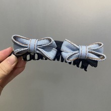 【蓝域独白】浅灰蓝牛仔双蝴蝶结香蕉夹设计感高级甜酷日常潮流