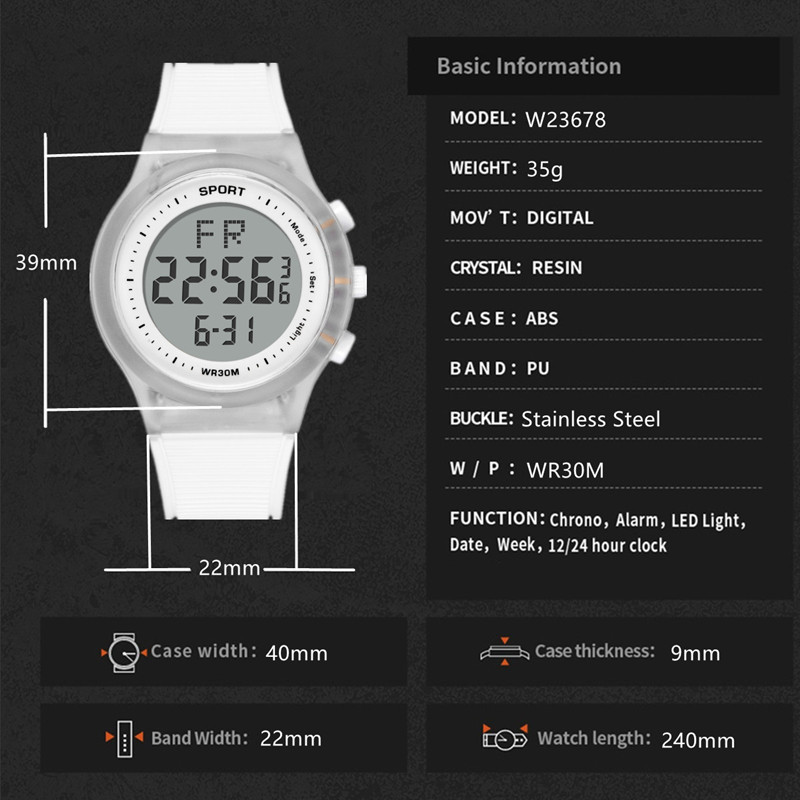 Moda nueva cáscara transparente deportes al aire libre reloj estudiante Venta caliente impermeable multifuncional reloj electrónico hombres y mujeres reloj