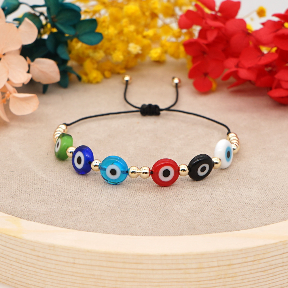 Fashion Acrylic Gold Beads Multicolor Glass Eye Bracelet display picture 2
