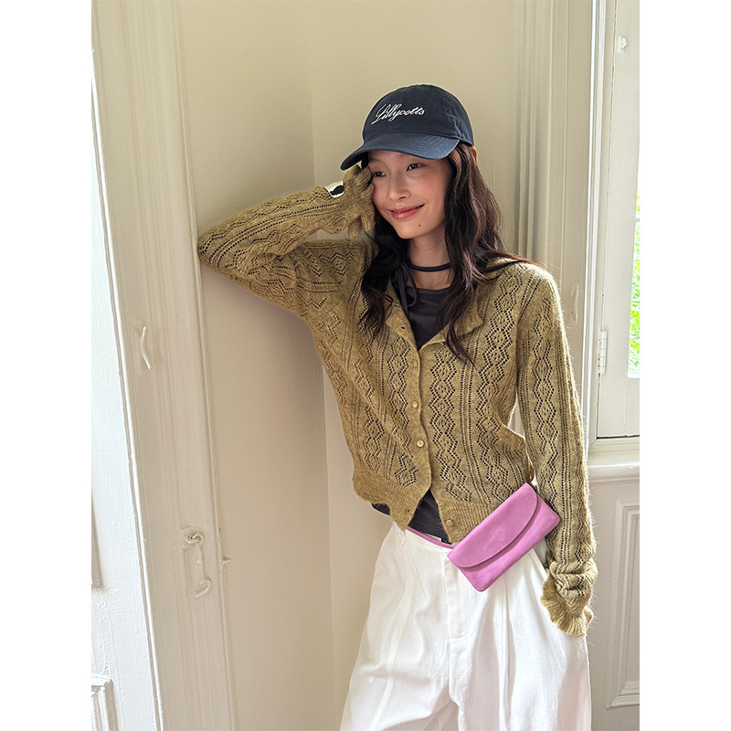 [Clearance No Returns] Allo Thirteen Rows Lazy Style Hollow Knit Cardigan 2025 Autumn New Model 1079
