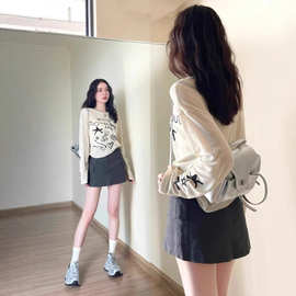 美式印花冰丝防晒罩衫长袖T恤女夏季设计感小众宽松空调罩衫上衣