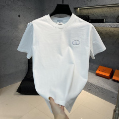 2025夏の新型男性ネット版小標ファッション半袖丸首刺繍tシャツ百合純色男性半袖