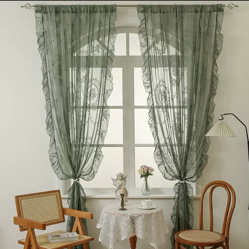 New Round Mirror Flower Semi-shading French Pastoral Lace Curtain Bedroom Living Room Curtain Bay Window Balcony Window Screen Cross-border