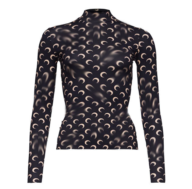 프린트 라벨 - 블랙 하의 - 하이 칼라, 긴 소매