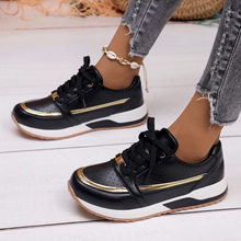 鎏金系带欧美夏季新款拼色外贸单鞋跨境外贸休闲松糕跟圆头女鞋