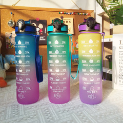 Stylish Gradient Design Export Wholesale Cross-border Branded Measuring Scale Portable Large Capacity Sports Water Bottle Straw Sandblasted Water Cup
