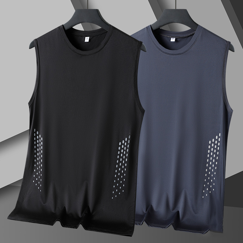 Mesh Basketball Vest Men's Quick-Drying Sleeveless T-Shirt Ice Silk Sports Top Loose Running Equipment Training Fitness Clothing