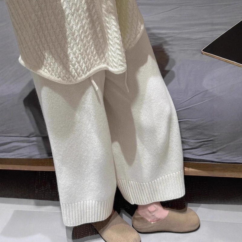 灰色针织阔腿裤女2025秋冬新款高腰垂感宽松显瘦休闲慵懒直筒裤子|undefined
