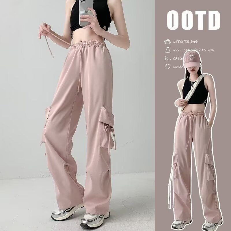 Pantalones Cargo Rectos de Pierna Ancha para Mujer de Poliéster