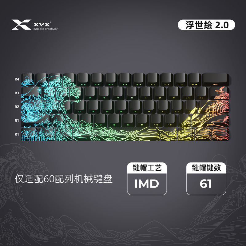 XVX 浮世絵 2.0 キーキャップ imd クラフトサイド彫刻文字パターン半透明カスタマイズされたメカニカルキーボードキャップクロスボーダー|undefined