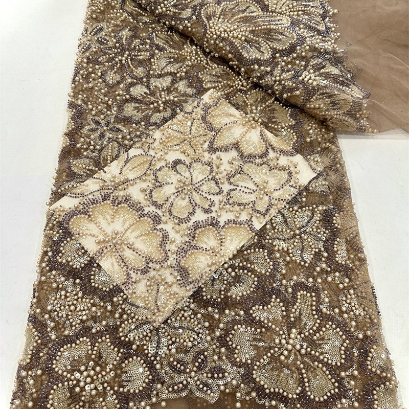Flores tridimensionales con cuentas telas de cuentas de diseño alto vestido de boda vestido de noche telas de encaje comercio exterior transfronterizo