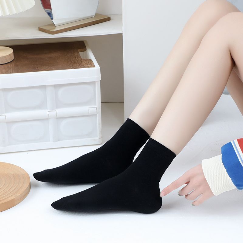Women's Mid-Calf Socks for Spring and Autumn, Odor-Resistant, Seamless, Colorful, Pure White, All-Cotton Mid-Length Socks