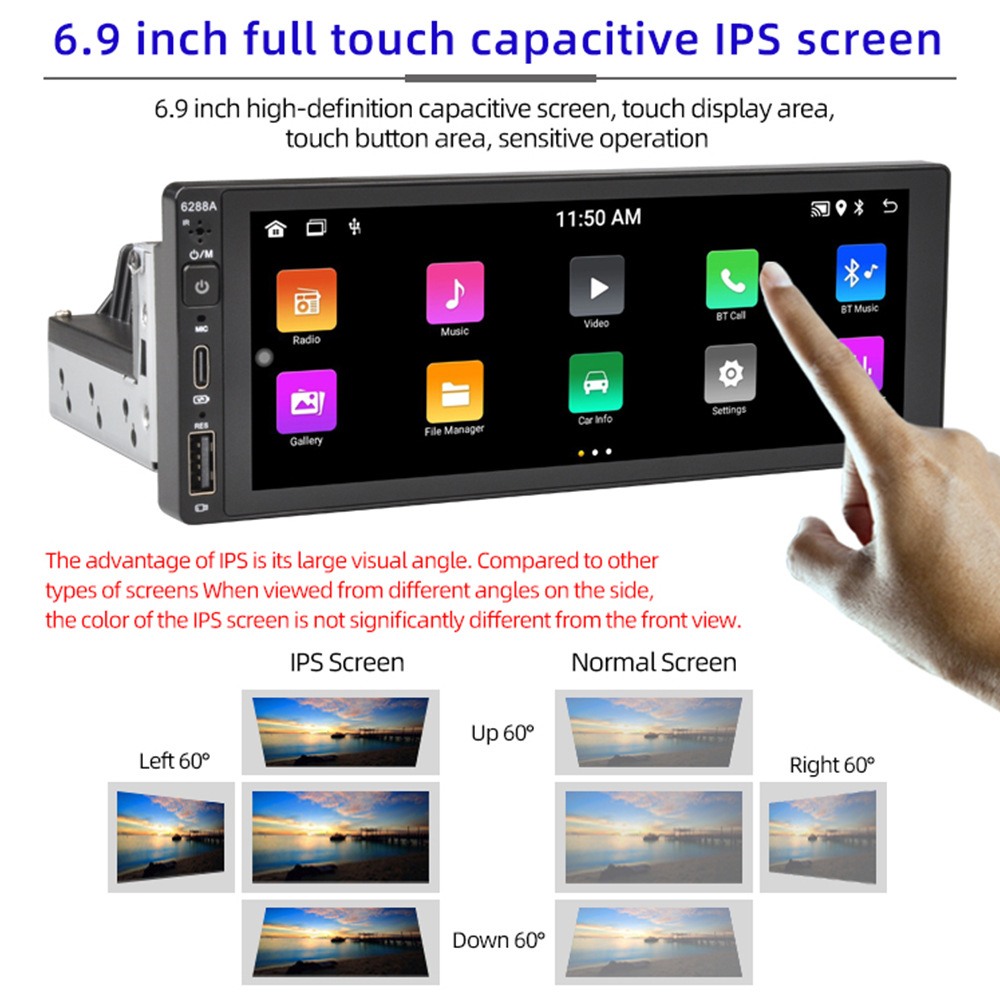 6.9 Inch 2+32 Wireless Carplay Single-Stick Android Machine Ips Capacitive Screen Smart Voice Car Player 12V