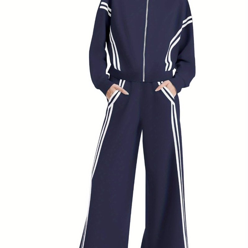 Women's 2 Piece Outfits Zip Up Sweatshirt Contrast Striped|undefined