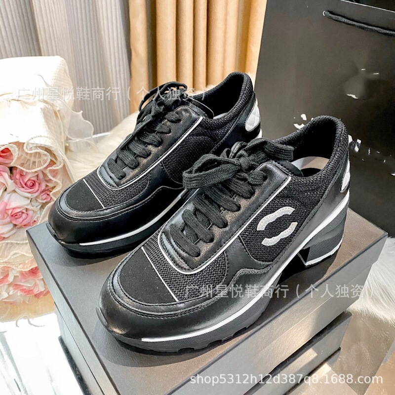 European and American Small Star Models Cross-Border Dubai Middle East Dutch Leather Logo Trendyy Thick Heel Outdoor Sports Shoes for Women