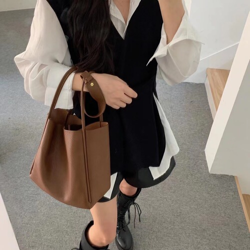 Premium Fashion Versatile Large Capacity Casual Soft Leather Lychee Pattern Korean Style Single Shoulder Crossbody Handheld Mother and Child Tote Bag