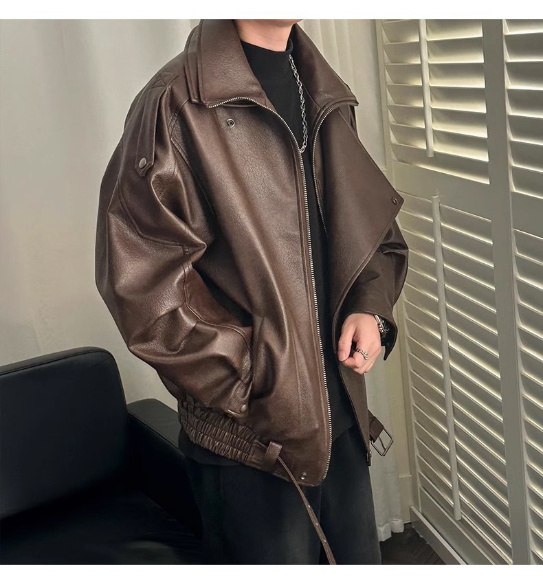 Herren Lederjacke American Retro Nischendesign Doppelrevers Motorradbekleidung High-End Hübsche Männer Herbst und Winter_voghion.com