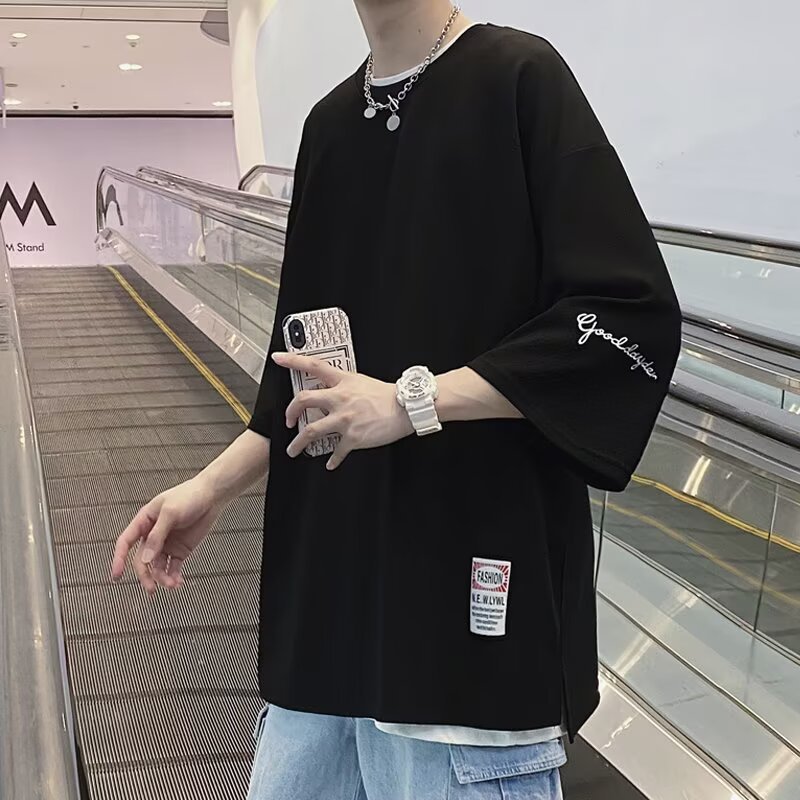 Camiseta americana de alta calle de hielo de manga de siete camisetas de tendencia de manga corta para hombres de verano estudiantes de tamaño grande suelto ropa casual superior image 7