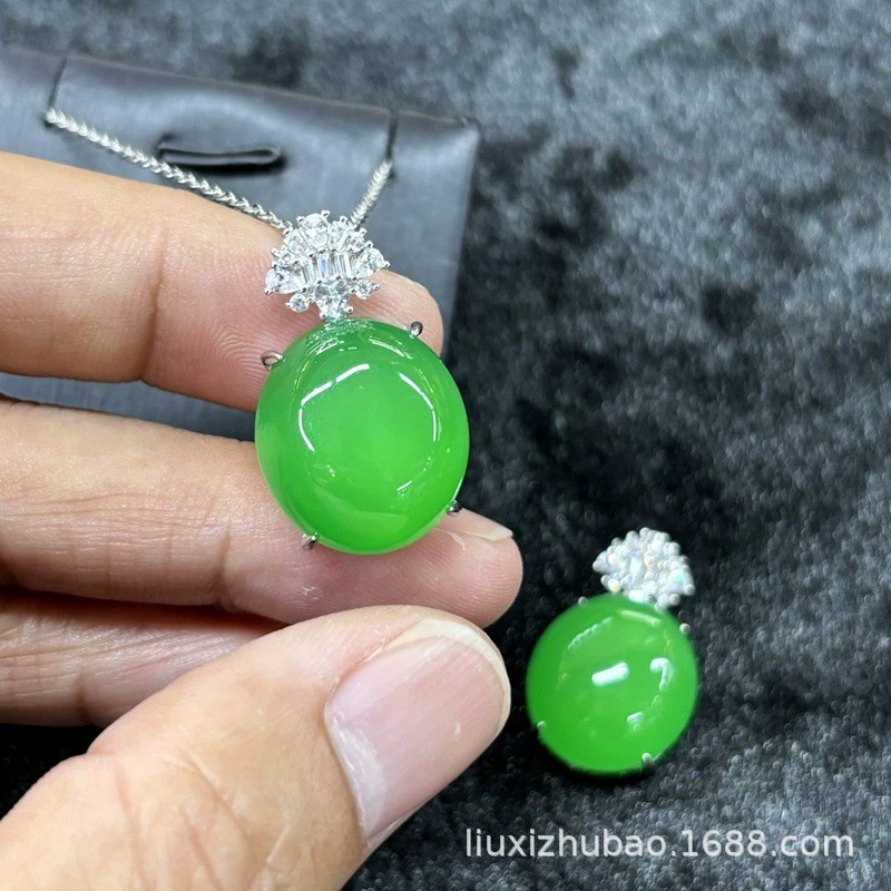 S925 серебряный кулон с инкрустацией солнечного халцедона, круглый кулон с инкрустацией халцедона, овальный кулон High Ice, трансграничный