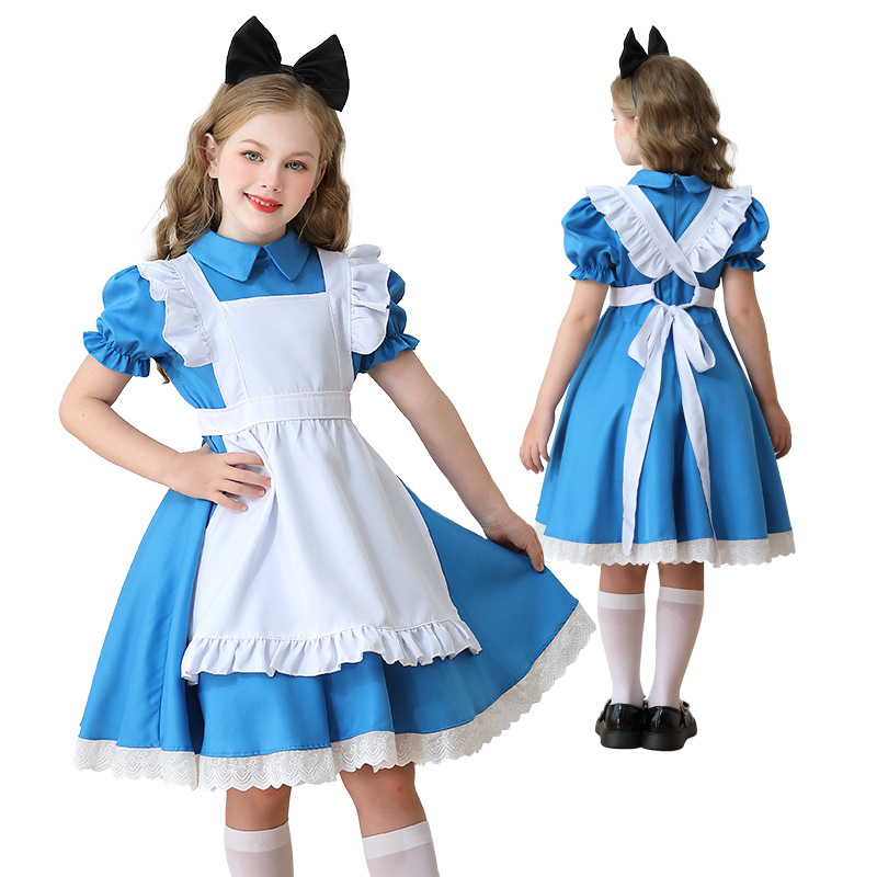 Alice Kidsren's Performance Costume Maid Costume Halloween Girl Costume Pastoral Farm Style Lolita Dress Cos