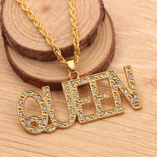 爆款欧美项链 时尚潮人嘻哈镶钻Queen和QUEEN字母吊项链