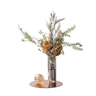 Modern Minimalist Light Luxury Flower Vessel Stainless Steel Hollow Vase Model Room Sales Office Soft Decoration Dining