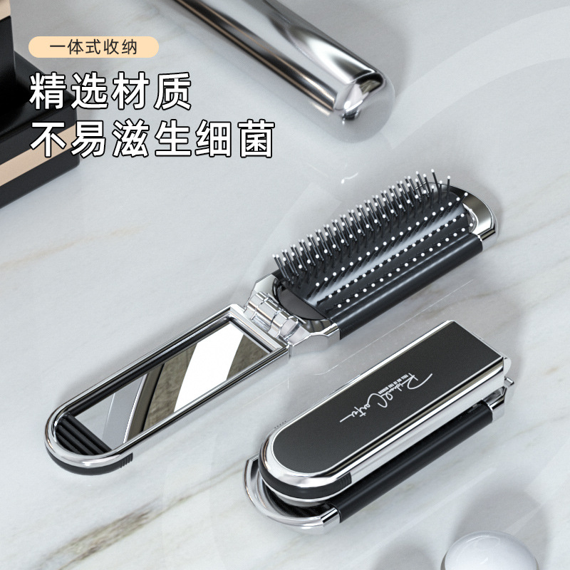 Pequeño peine portátil plegable peine airbag cojín de aire peine de las mujeres especial de masaje de pelo espejo peine integrado