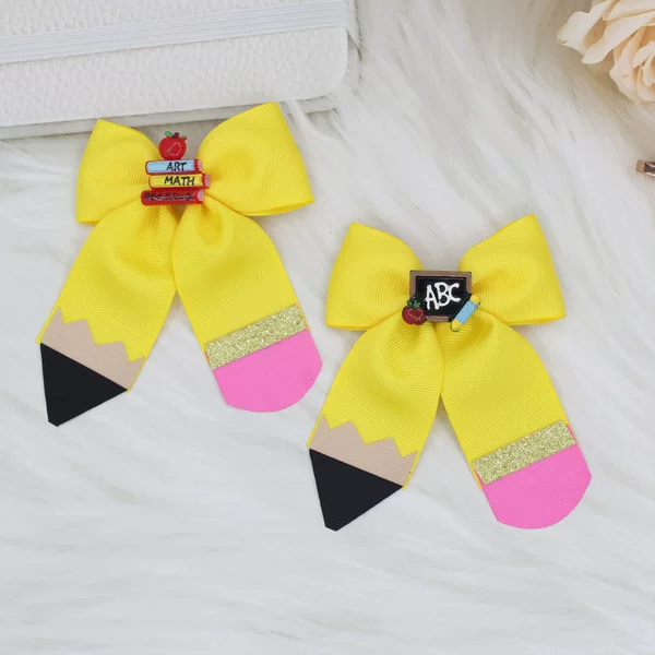 New Pencil Flower Rib with Bow Crocodile Hairpin Amazon Hot Head Flower Back to School Baby Headwear Hair Accessories