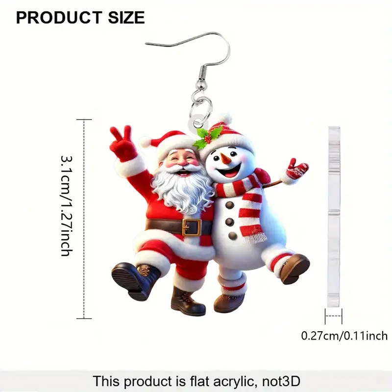 9g Weight 1 Pair Cute Santa Claus Snowman Arylic Drop Earrings