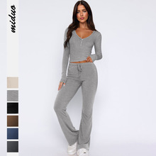 2024亚马逊热卖甜辣风长袖上衣休闲裤两件套时尚套装女装高级感夏