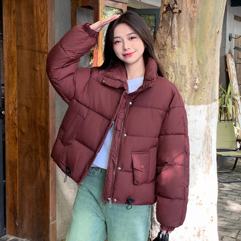 Invierno plumón de algodón mujer abrigo de algodón caliente 2024 nueva moda casuales de color sólido collar corto chaqueta